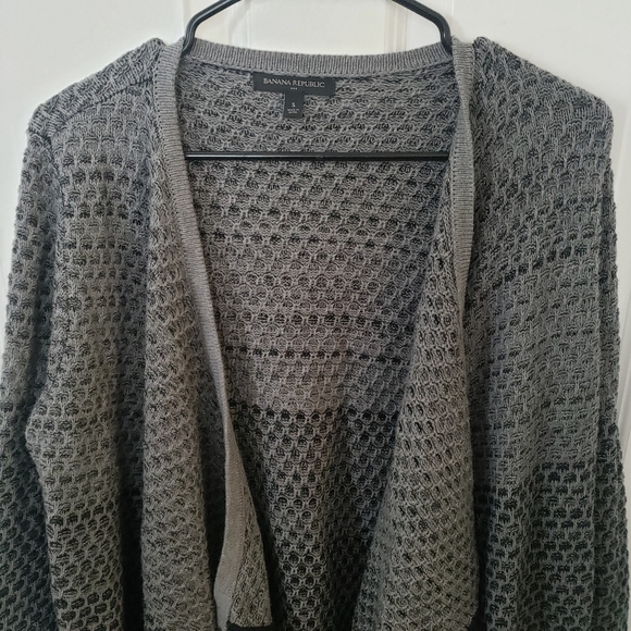 ⭐ Banana Republic Factory Grey Chunky Knit Open Front Sweater Cardigan S Wool Bl - Picture 2 of 8